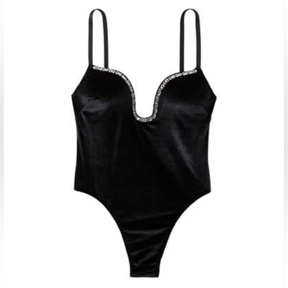 Victoria’s Secret Beaded Velvet Black Bodysuit Size S Brand new with tags - Picture 3 of 7